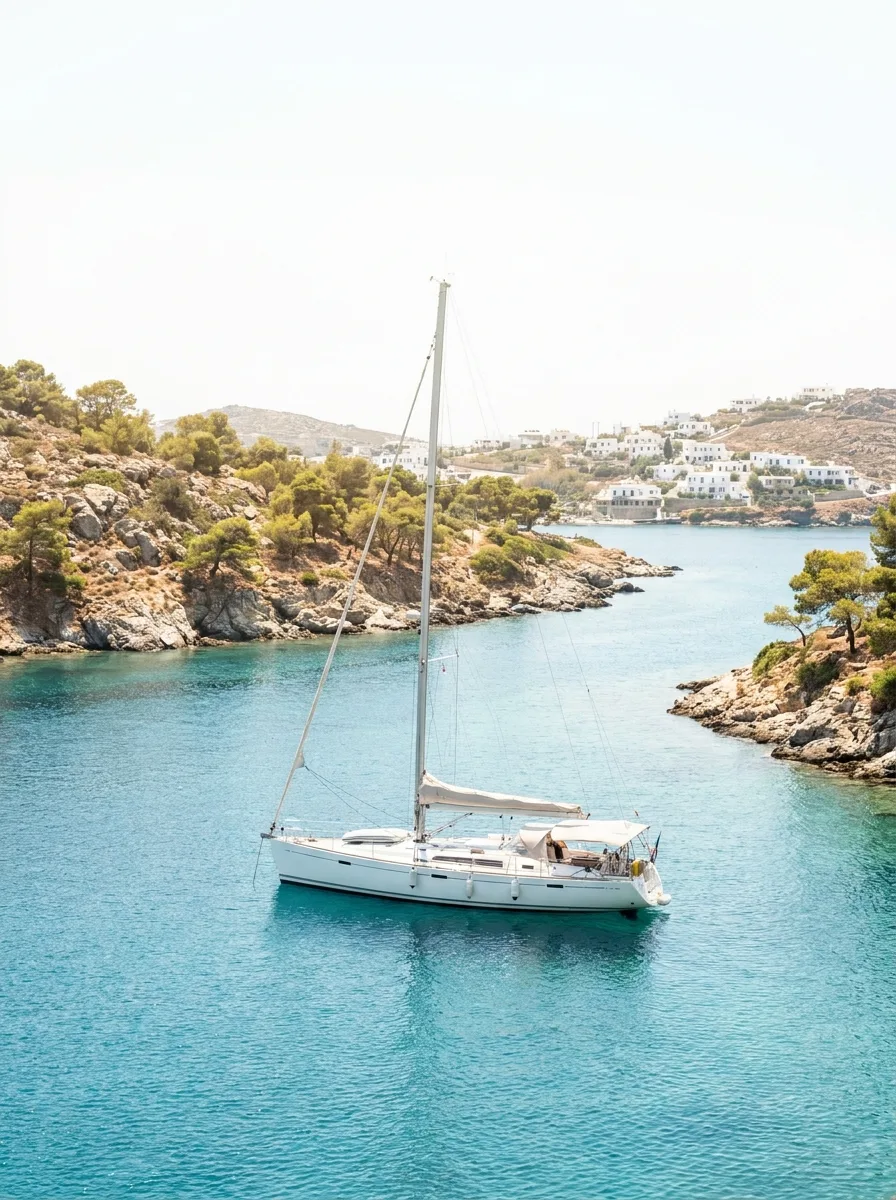 Poros harbour sunset view